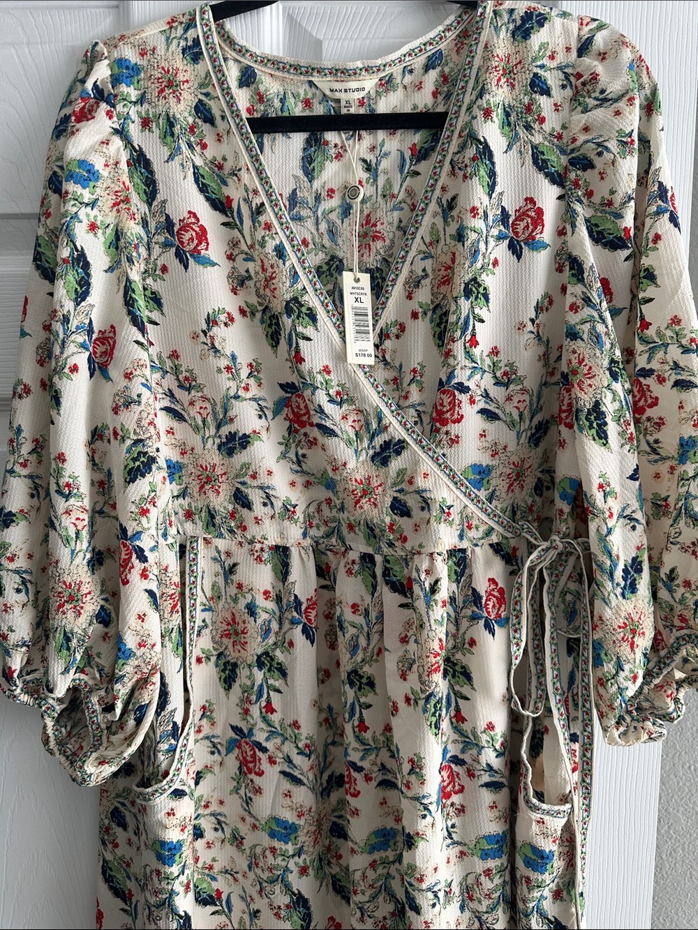 Max Studio Cream Floral Wrap Maxi Dress with Puff Sleeves - Picture 4 of 4